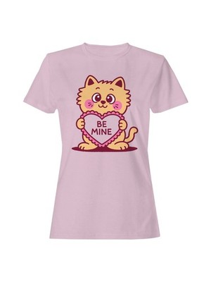Adorable Cat Holding Be Mine Heart Women's T-shirt