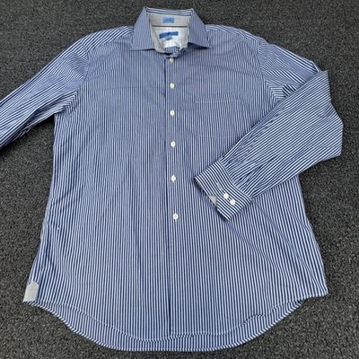 Roar Shirt Mens XL Blue White Striped Non Iron Cotton Button Down Long Sleeve