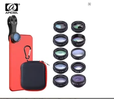 APEXEL 10 in 1 Phone Lens Kit Fisheye Wide Angle Macro CPL 2X Telescope