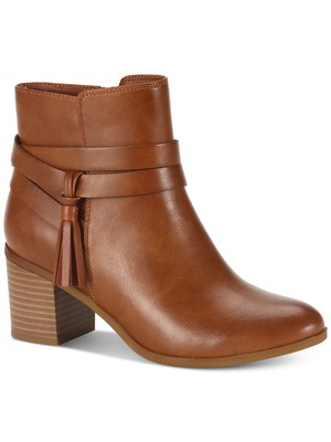STYLE & COMPANY Womens Brown Tasseled Catrionaa Round Toe Block Heel Booties 7 M