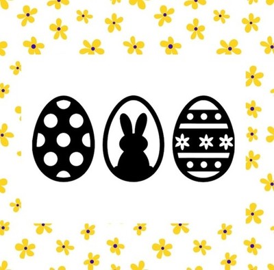 HÜBSCHE OSTEREIER, SILHOUETTE VINYL AUFKLEBER, BLUMEN, KORB, HASE 8''