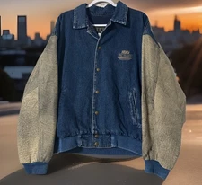 Vintage HBO Pictures Denim Leather Varsity Jacket XL Denim International Canada