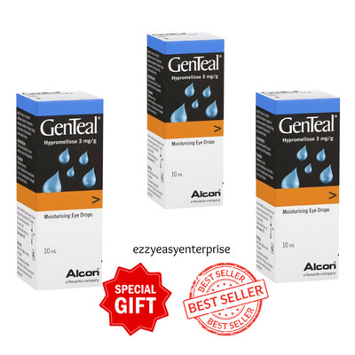 100% New Alcon Gen Teal 3 x 10ml Moisturizing Lubricant Eye Drops With Free Gift