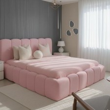 Modern Upholstered Platform Bed Frame Luxury Soft Fabric Bedroom Furniture