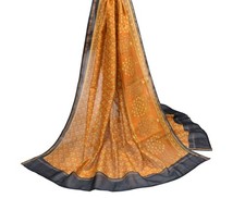 Sushila Vintage Mustard Floral Dupatta Pure Cotton Silk Printed Wrap Long Stole