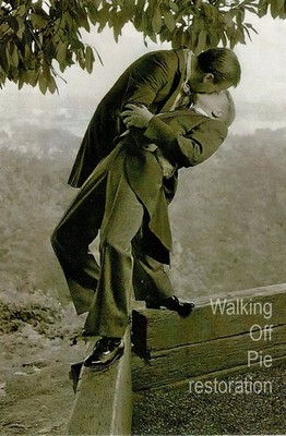 Two gay men kissing on a parapet 4'' x 6'' portrait 1940s-50s gay man's collection