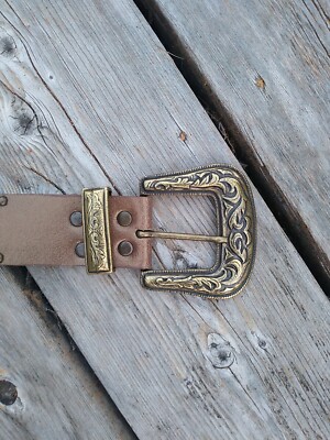 LEATHEROCK Size M35 Leather Belt Reptile Metallic Embossed  display picture 1