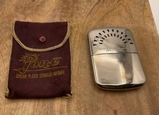 VTG Jon-e Chrome Plated Pocket Warmer David T Abercrombie W/ Pouch MCM