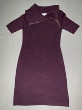 Calvin Klein Womens Sweater Dress Turtleneck Zip Shrt Sleeve Purple Size M -532