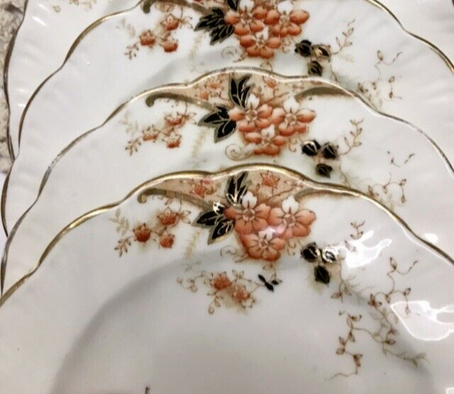 Antique Redfern & Drakeford Plates Handpainted Floral Gold Gilt England Set of 4