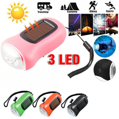 Solar Power LED Flashlight Hand Crank Torch Wind Up Super Bright Camping Light