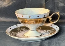 LIPPER & MANN  JAPAN Royal HALSEY Very Fine CUP & SAUCER Blue Gray Luster Gold