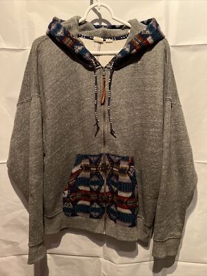 Pendleton Roxy Women s Hoodie Full Zip Gray Aztec Patterns Pockets Sz Large EUC