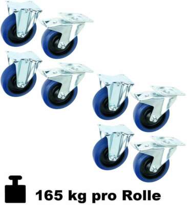 2 Set 125 mm Bockrollen BLUE WHEELS Transportrollen Lenkrollen mit Bremse SL ECO