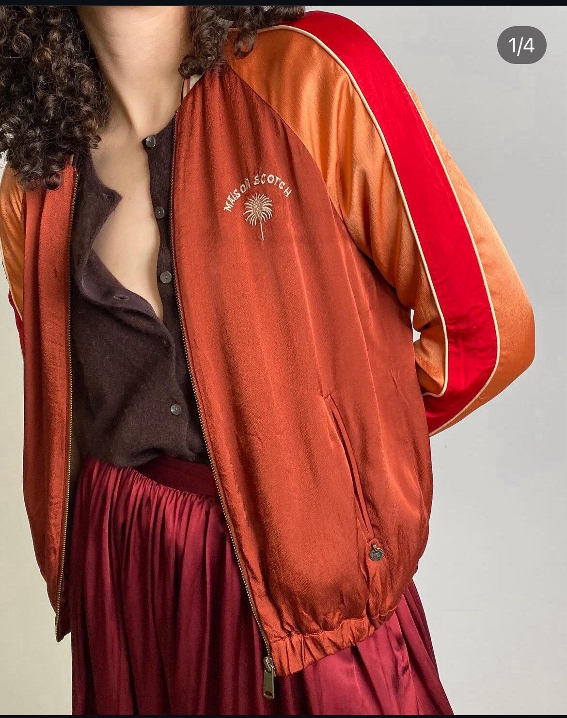 Scotch Soda Satin Embroidered Bomber Varsity Jacket Medium