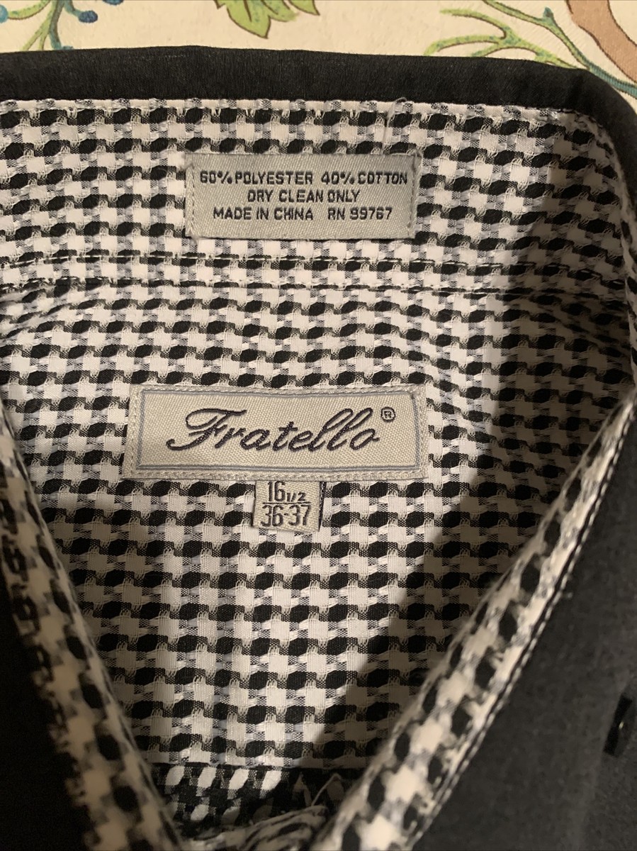 Fratello Men's Designer Long-Sleeve Button-Up Black White Cotton