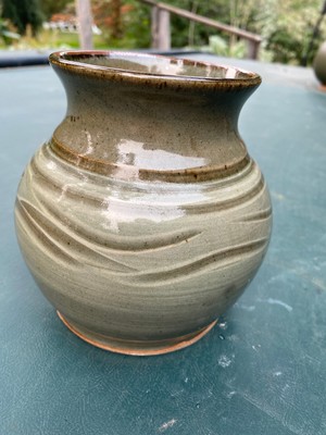 Vintage Ceramic stone ware,Hand Thrown Pottery Vase, artist signed Studio Art