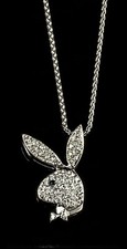 Ciondolo coniglietto Playboy diamante simulato taglio tondo 2 ct placcato oro bianco 14 carati