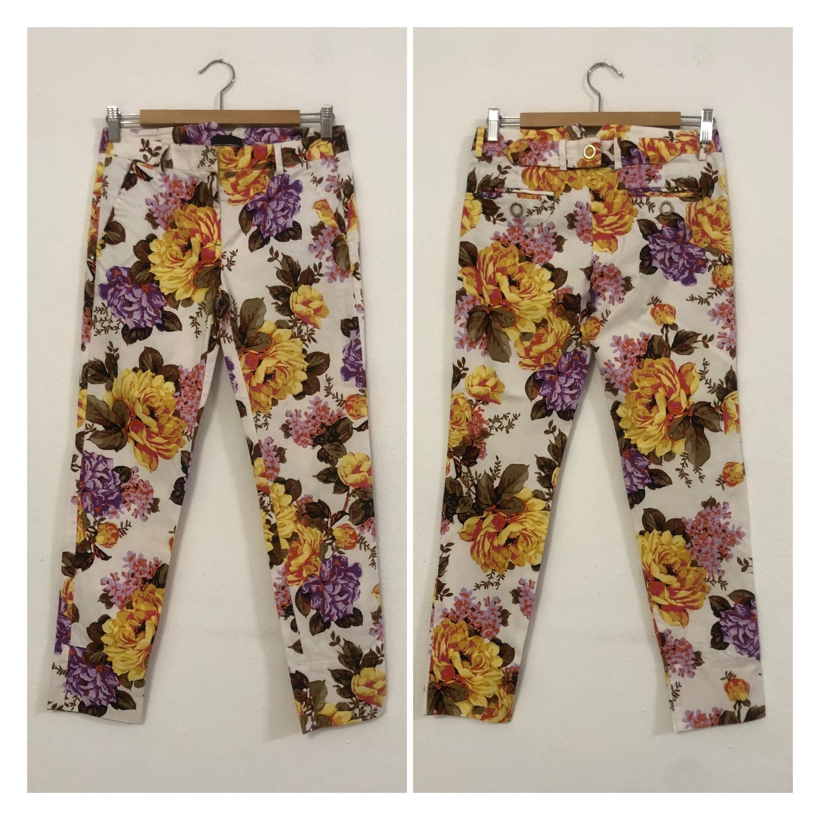ATOS LOMBARDINI white floral pattern purple yellow pants size IT 40