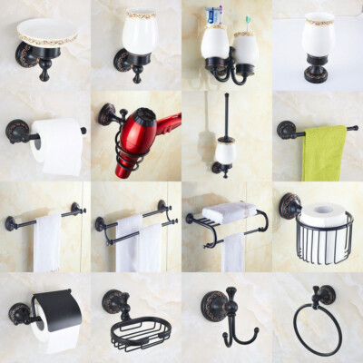 Oil Rubbed Bronze Carved Bathroom Accessories Set Bath Hardware Towel Bar S008