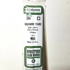 Styrene Square Tube .312 x .312 pack of 2 Evergreen Scale Models Plastic 255