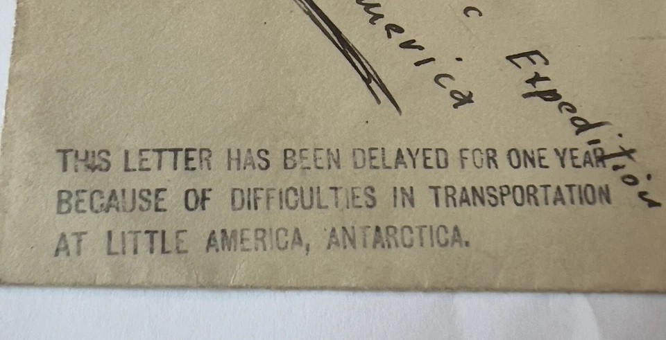 RARE 1934 LITTLE AMERICA COVER BYRD ANTARCTIC EXPEDITION ARRIVED 13 MONTHS LATE - Image 2 of 4