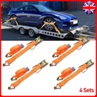 4 HEAVY DUTY RATCHET RECOVERY STRAPS CAR TRAILER TIE DOWN ALLOY WHEEL BELT 5 TON