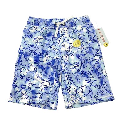 Cat & Jack Boys Size M 8/10 Pull-On Knit Shorts Pockets Dinosaurs Blue