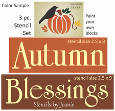 Autumn Blessings 3pc STENCIL Country Pumpkin Fall Leaves Farmhouse Crow DIY Sign