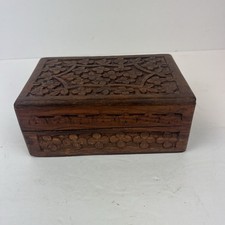 Hand Carved Small Wood Trinket Box Home Decor 5 x 3 1/4 x 2 1/4