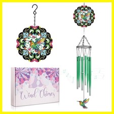 Hummingbird Wind Chimes with Wind Spinner Outdoor Hanging Decor  Hanging Art...