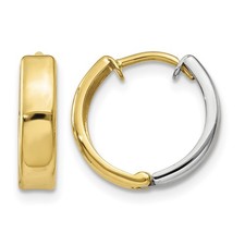 14k Two-tone Polished 10x3.5mm Hinged Hoop Earrings