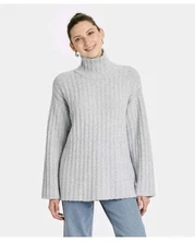 Women's Turtleneck Tunic Pullover Sweater - Universal Thread Gray XS