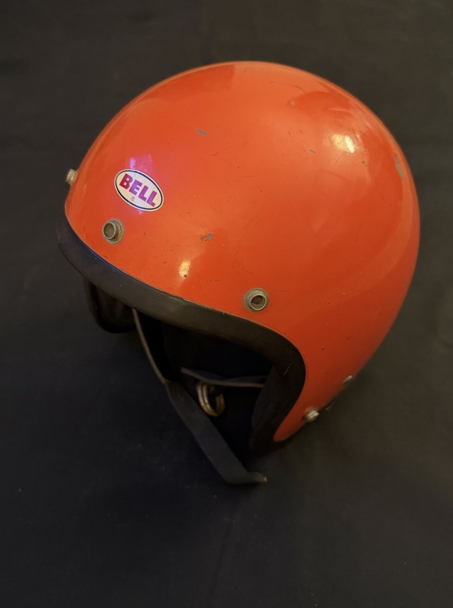 bell orange bike helmet Vintage BELL Racing 6-75 Small Orange Helmet - 7 1/2