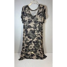 Catos Camo Print T-Shirt Dress Green Tan Short Sleeve Plus Size 14/16W