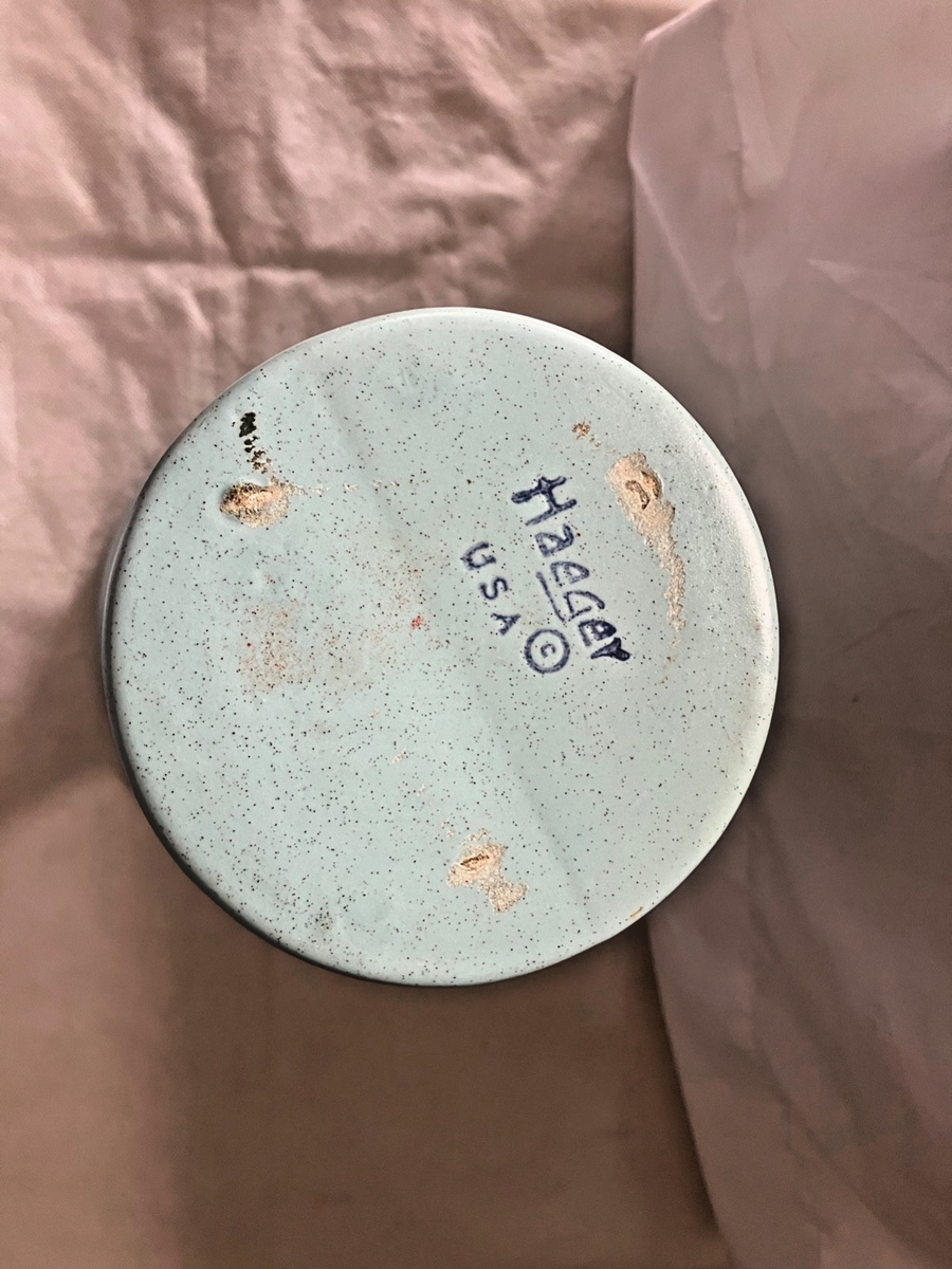 Old Vintage HAEGER USA Pottery Pedestal Planter Bowl Turquoise