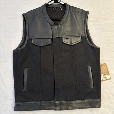 First MFG 49/51 Heavy Hitter Canvas Leather Motorcycle Vest Men's L NWT
