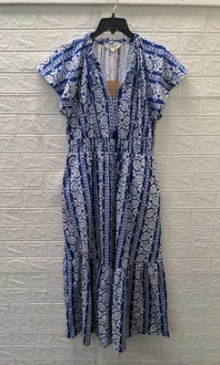 New Boden Tala Tiered Jersey Maxi Dress Bright Blue Ornato Floret Sz 10P