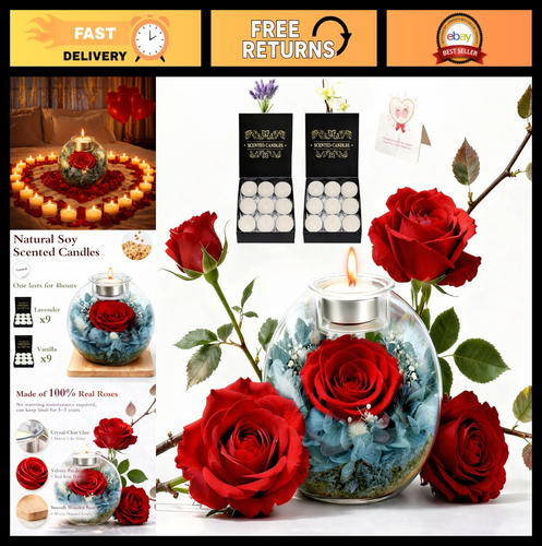 Real Preserved Rose in Glass with Scented Candles - Romantic Valentine ...
