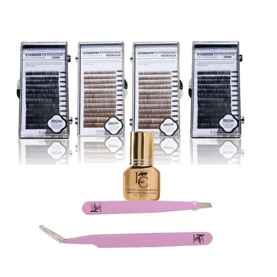 Eyebrow Extensions Premium Kit with 4 Trays w/ Extension Glue & Tweezer 5-8 Mm