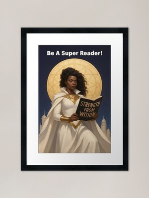 Be A Super Reader - Junge Dame Rahmen gerahmtes Wandbild Poster Leinwanddruck Bild