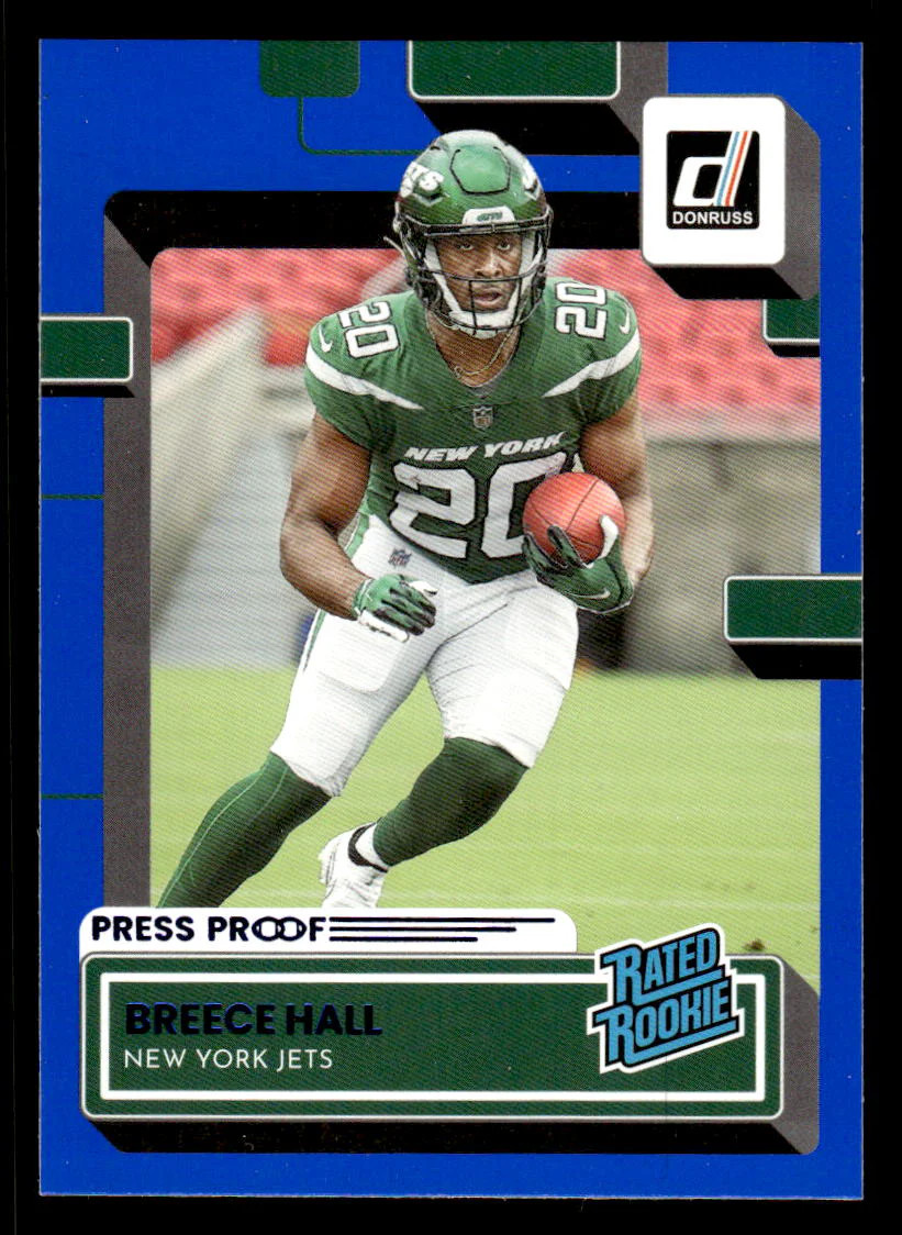 2022 DONRUSS BREECE HALL 314 MINT BLUE PRESS PROOF RC FOOTBALL NEW YORK JETS