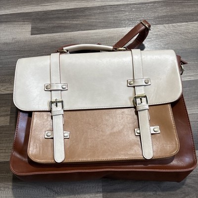 Ecosusi Brown/Beige Briefcase Bag Buckle Closure Outer Pockets Work