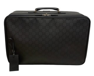 Auth GUCCI Vintage GG Nylon & Leather Trunk black 010.1150 Travel Bag AK080068