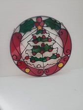 VTG Round Window Hanging Painted Stained Glass Art Christmas Tree Catcher 7