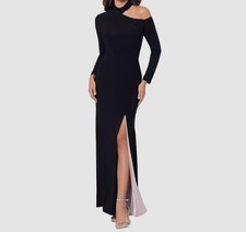 Xscape Women's Black Collared Cold-Shoulder Velvet Dress Petite Size 14P