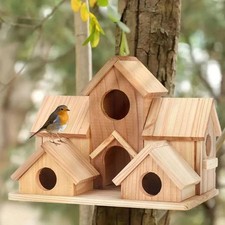 Bird Houses for Outside Clearance,6 Holes Hanging Birdhouse Wood