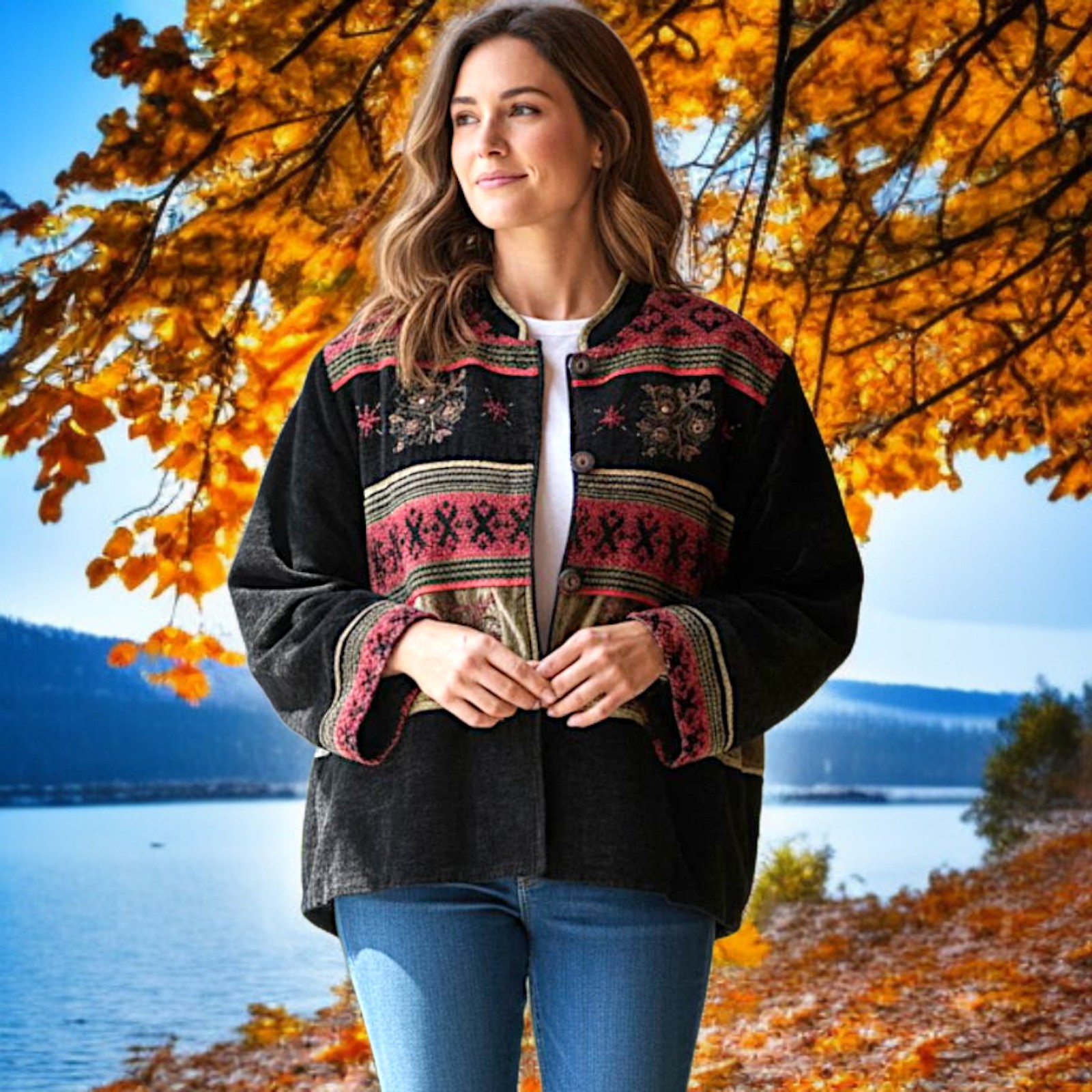 Flashback Patchwork Tapestry Jacket M Velvet Art … - image 19