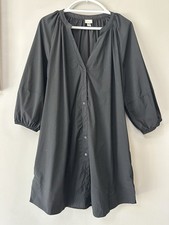 A New Day Black Button-Front Mini Shirt Dress Puff Sleeve Pockets Size Large