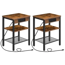 End Tables Set of 2 with Charging Station and USB Port, 3-Tier Nightstands wi...